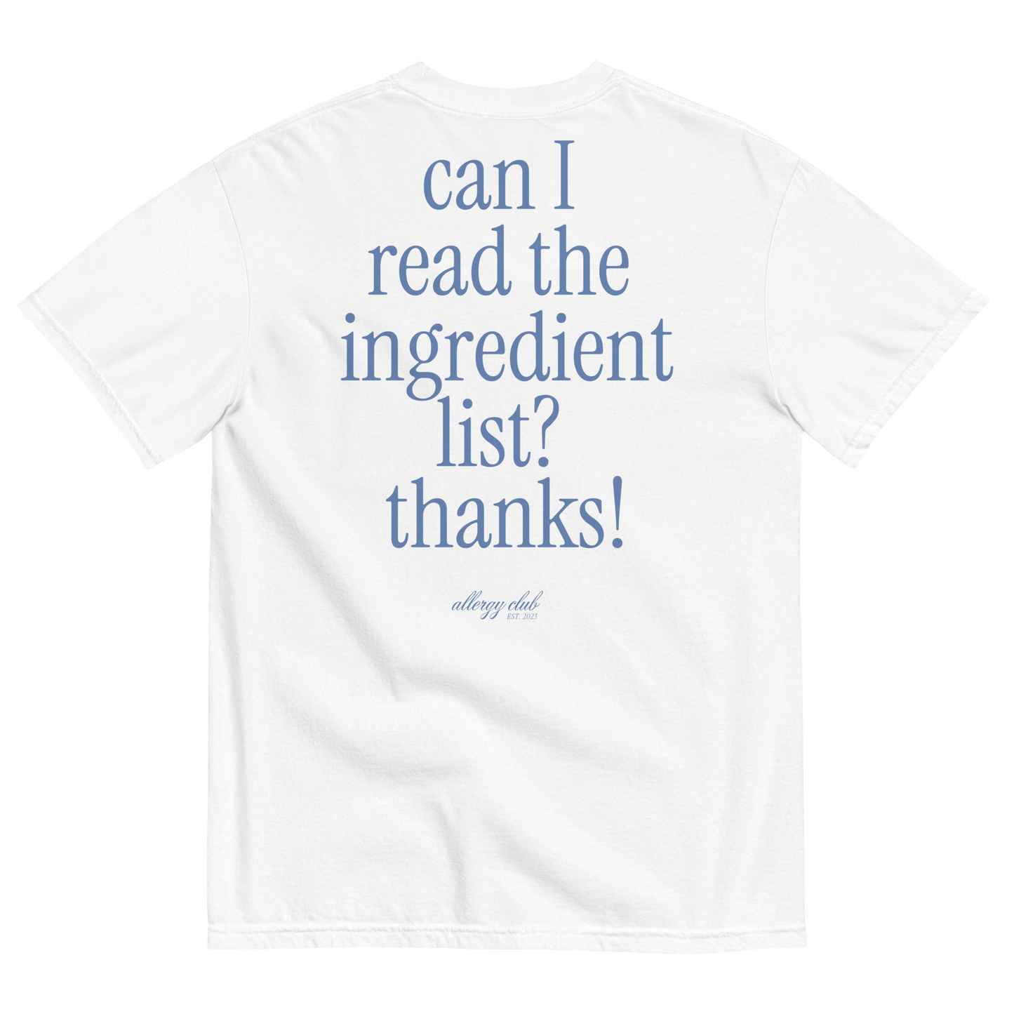 Ingredient List T-Shirt - KK&F ALLERGY CLUB